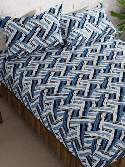 Extra Smooth Micro Double Bedsheet With 2 Pillow Covers <small> (geometric-blue/multi)</small>