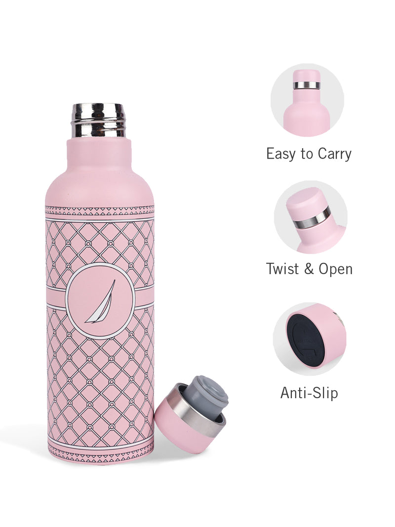 Iconic Leak-Proof Bottle: 24-Hour Hot & Cold Thermos/Flask For Fitness Enthusiasts <small> (oreo prtd-pink/white)</small>