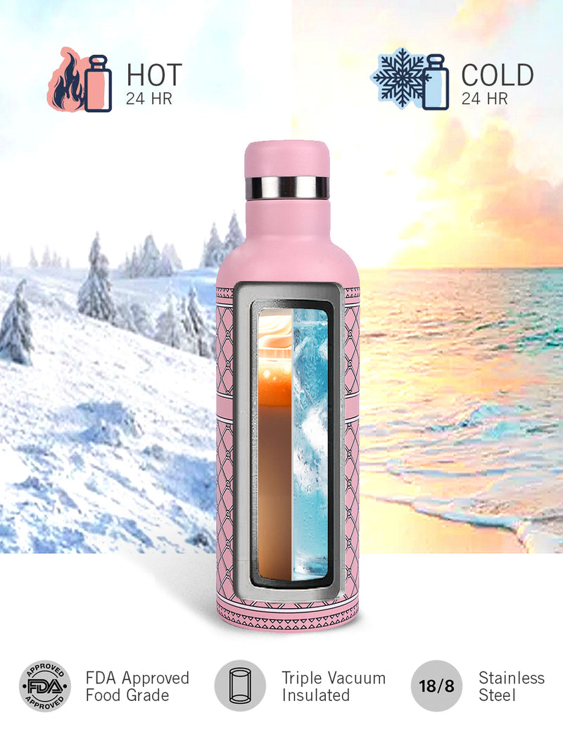 Iconic Leak-Proof Bottle: 24-Hour Hot & Cold Thermos/Flask For Fitness Enthusiasts <small> (oreo prtd-pink/white)</small>