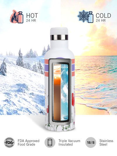 Iconic Leak-Proof Bottle: 24-Hour Hot & Cold Thermos/Flask For Fitness Enthusiasts <small> (oreo prtd-white/purple)</small>