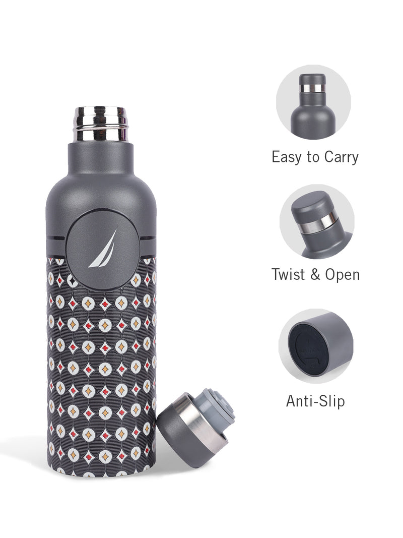 Iconic Leak-Proof Bottle: 24-Hour Hot & Cold Thermos/Flask For Fitness Enthusiasts <small> (oreo prtd-grey/beige)</small>