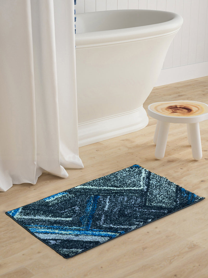 Super Soft Designer Anti Slip Bath Mat <small> (geometric-grey/blue)</small>