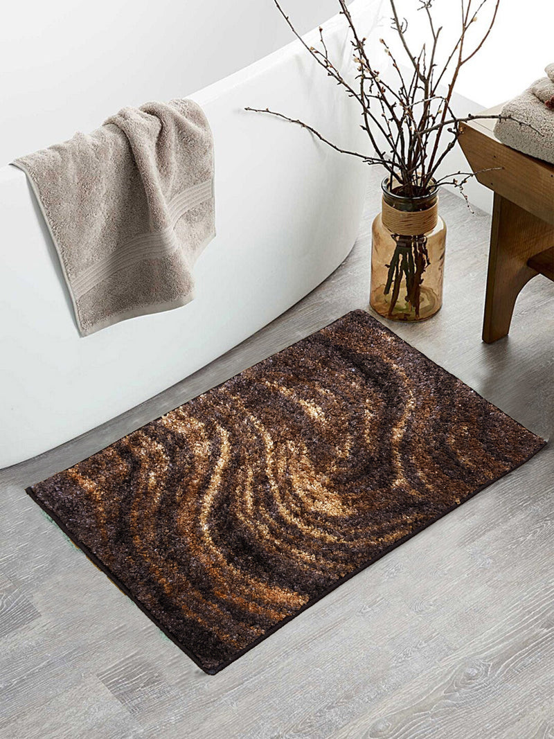 Super Soft Designer Anti Slip Bath Mat <small> (abstract-brown/khaki)</small>