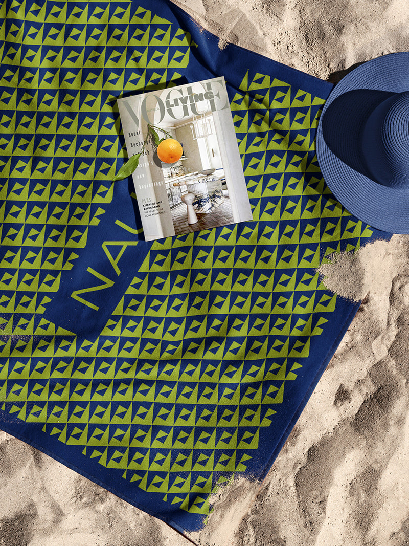 Designer 100% Cotton Beach & Bath Towel <small> (geometrical-green/blue)</small>