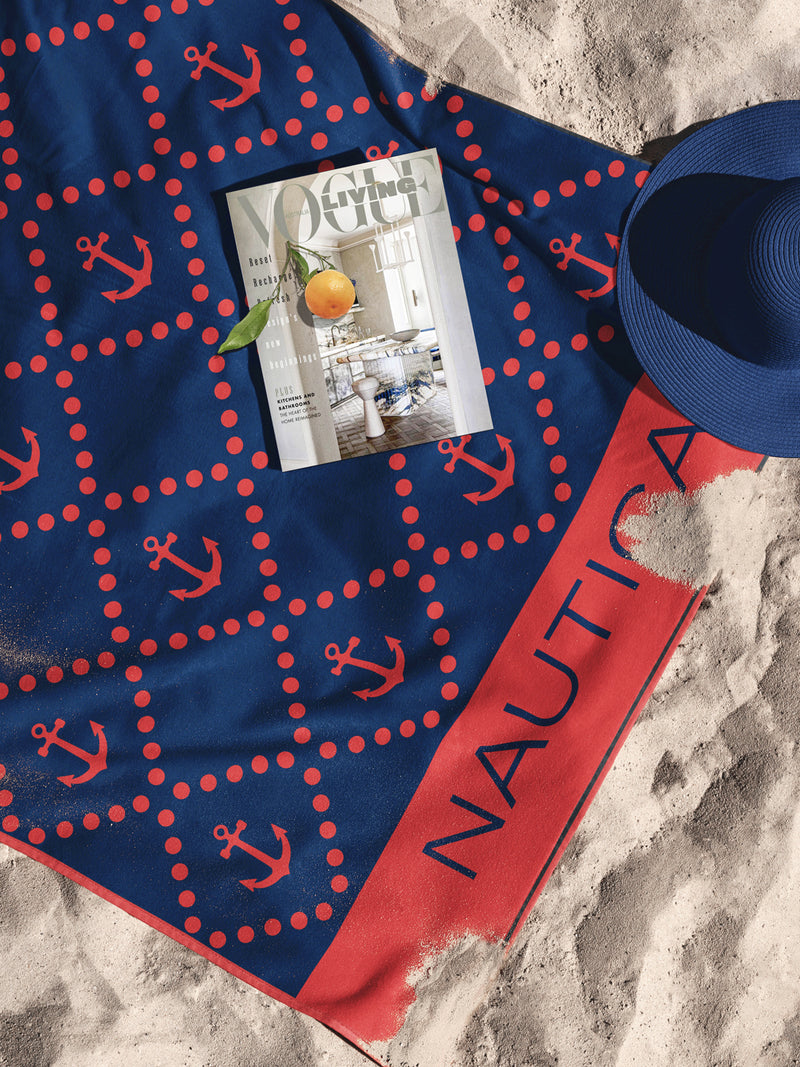 Designer 100% Cotton Beach & Bath Towel <small> (ornamental-red/navy)</small>