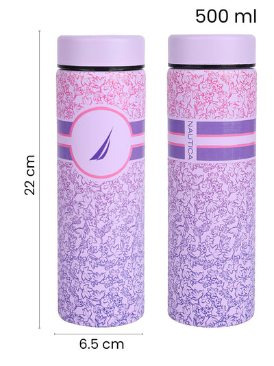 Sleek Insulated Travel Bottle: 24-Hour Hot & Cold Thermos/Flask <small> (titanium prtd-violet/pink)</small>