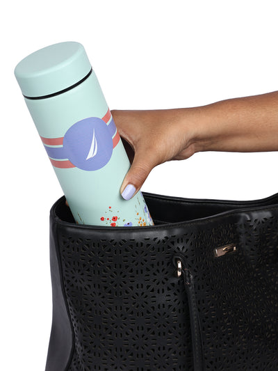 Sleek Insulated Travel Bottle: 24-Hour Hot & Cold Thermos/Flask <small> (titanium prtd-green/blue)</small>