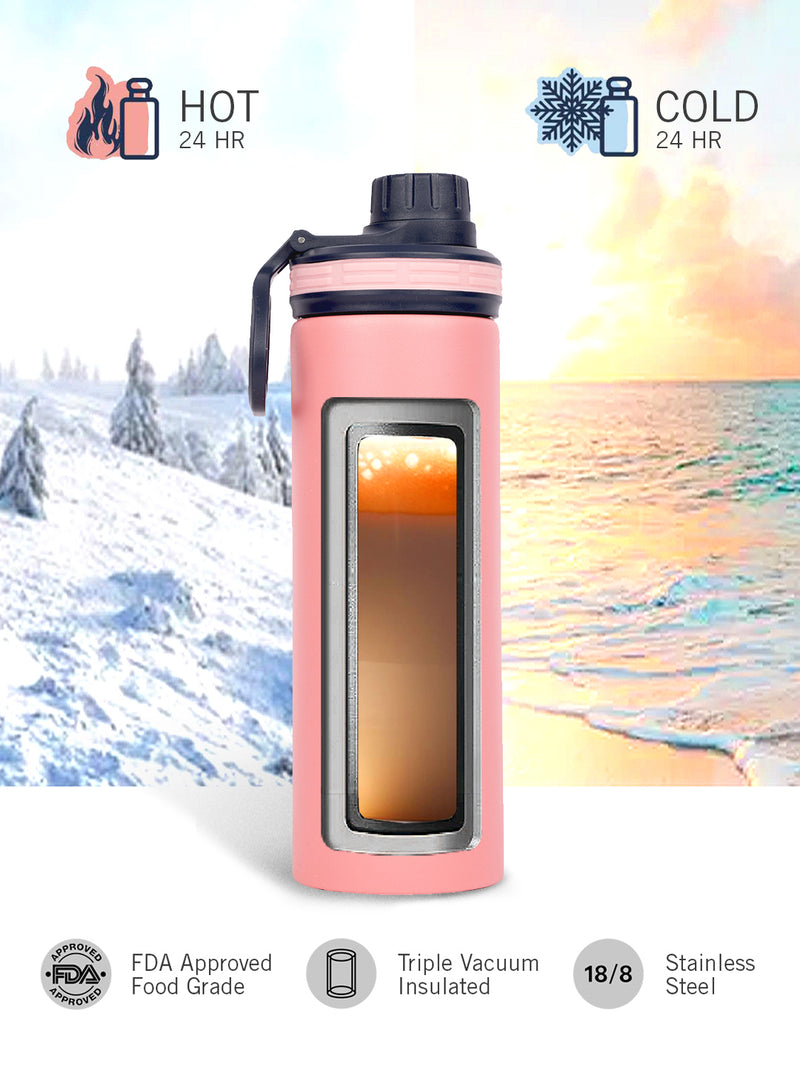 Stylish Triple-Layer Bottle: 24-Hour Insulated Thermos/Flask For Fitness And Sports <small> (texas solid-babypink)</small>