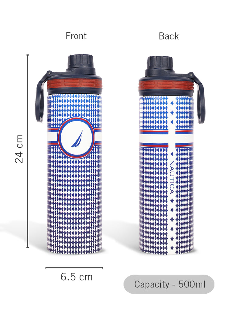 Stylish Triple-Layer Bottle: 24-Hour Insulated Thermos/Flask For Fitness And Sports <small> (texas prtd-white/navy)</small>