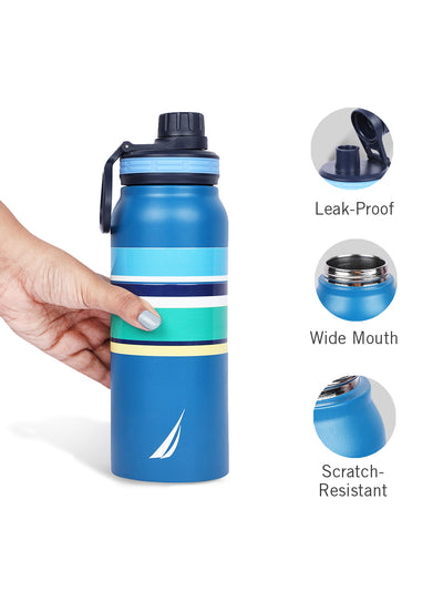 Stylish Triple-Layer Bottle: 24-Hour Insulated Thermos/Flask For Fitness And Sports <small> (austin prtd-blue/yellow)</small>