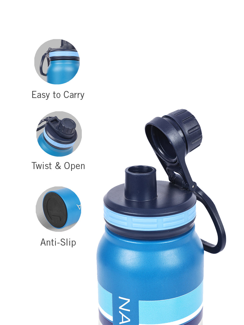 Stylish Triple-Layer Bottle: 24-Hour Insulated Thermos/Flask For Fitness And Sports <small> (austin prtd-blue/yellow)</small>