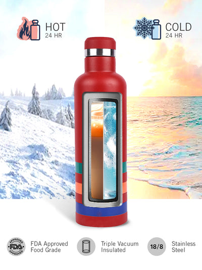 Iconic Leak-Proof Bottle: 24-Hour Hot & Cold Thermos/Flask For Fitness Enthusiasts <small> (oreo big prtd-red/green)</small>