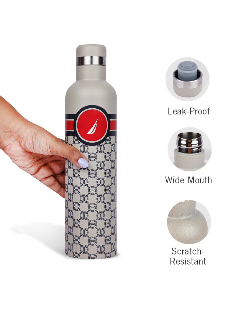 Iconic Leak-Proof Bottle: 24-Hour Hot & Cold Thermos/Flask For Fitness Enthusiasts <small> (oreo big prtd-beige/red)</small>