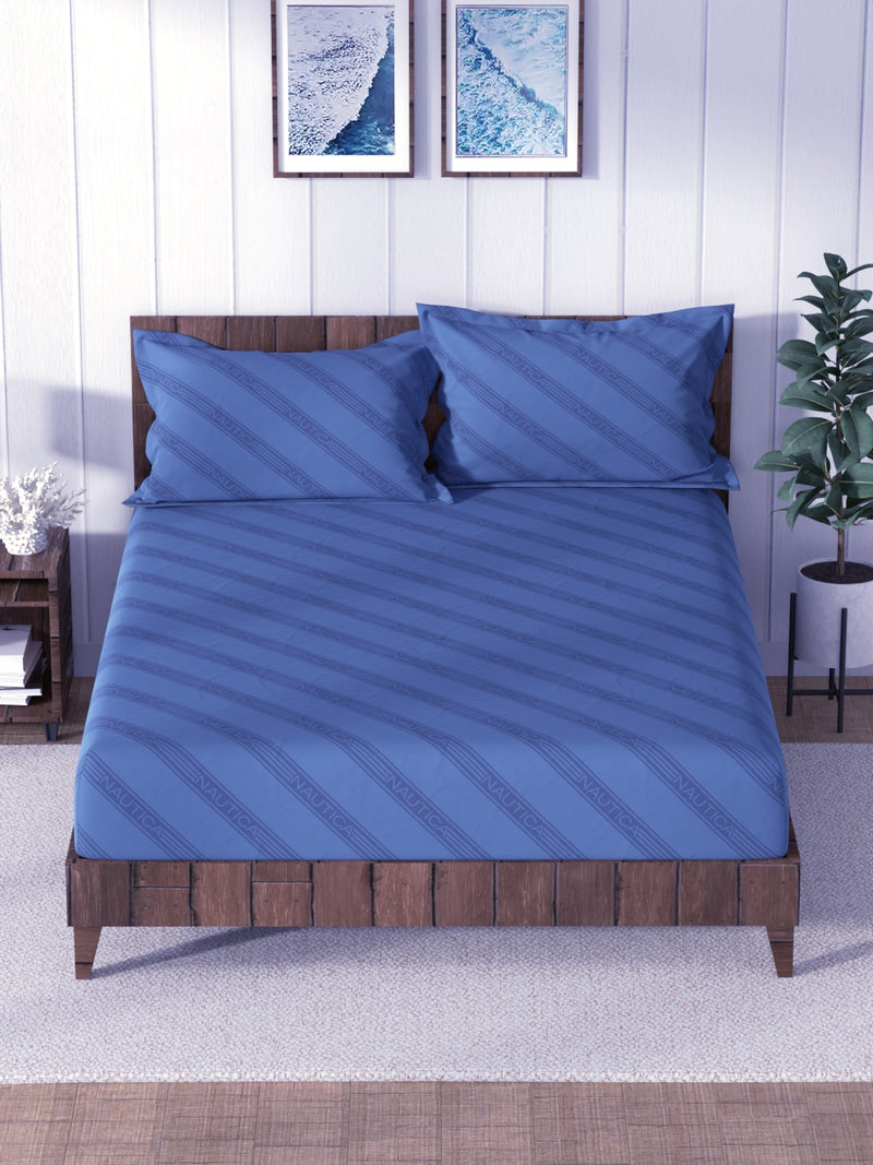 Super Soft 100% Cotton King Bedsheet And 2 Pillow Covers <small> (stripe-navy)</small>