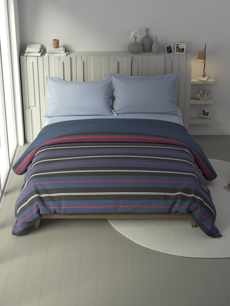 100% Premium Cotton Fabric Comforter For All Weather <small> (stripe-blue/black)</small>