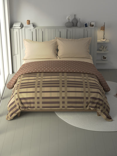 100% Premium Cotton Fabric Comforter For All Weather <small> (stripe-brown/beige)</small>