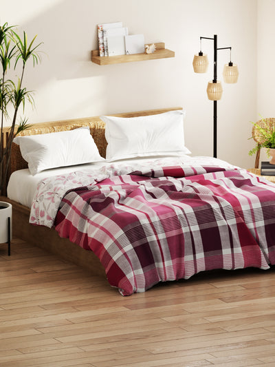 Super Soft Bamboo Micro Double Comforter For All Weather <small> (checks-pink/grape)</small>