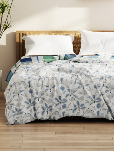 Super Soft Bamboo Micro Double Comforter For All Weather <small> (floral-white/blue)</small>