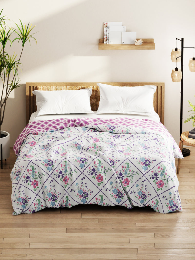 Super Soft Bamboo Micro Double Comforter For All Weather <small> (floral-white/violet)</small>