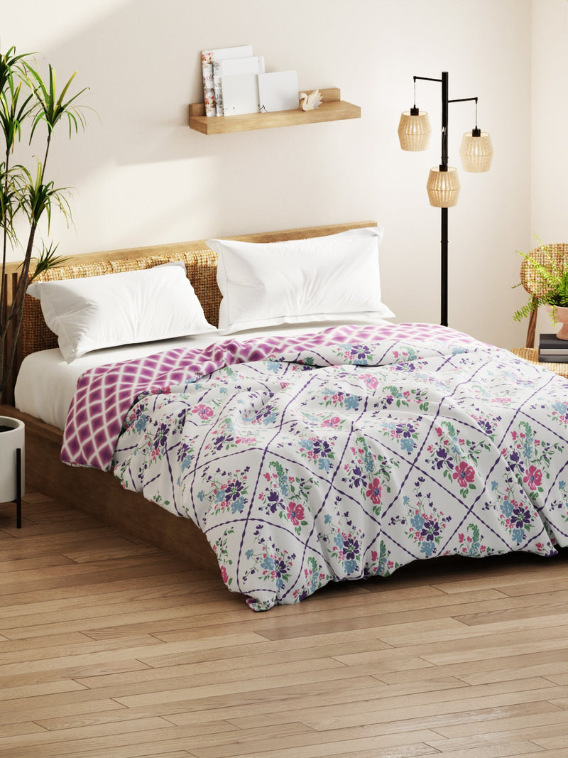 Super Soft Bamboo Micro Double Comforter For All Weather <small> (floral-white/violet)</small>