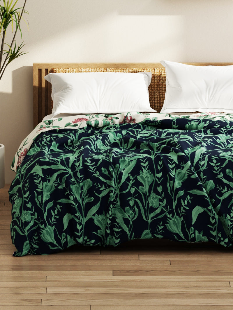 Super Soft Bamboo Micro Double Comforter For All Weather <small> (floral-navy/green)</small>