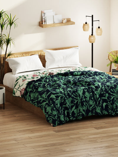 Super Soft Bamboo Micro Double Comforter For All Weather <small> (floral-navy/green)</small>