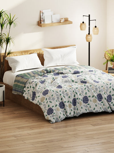 Super Soft Bamboo Micro Double Comforter For All Weather <small> (floral-white/blue)</small>