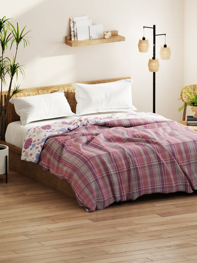 Super Soft Bamboo Micro Double Comforter For All Weather <small> (checks-pink/purple)</small>