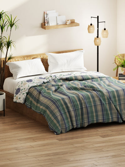 Super Soft Bamboo Micro Double Comforter For All Weather <small> (checks-green/blue)</small>