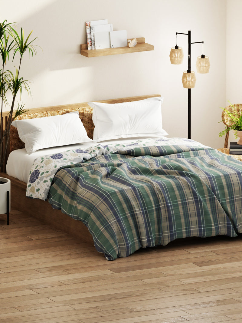 Super Soft Bamboo Micro Double Comforter For All Weather <small> (checks-green/blue)</small>