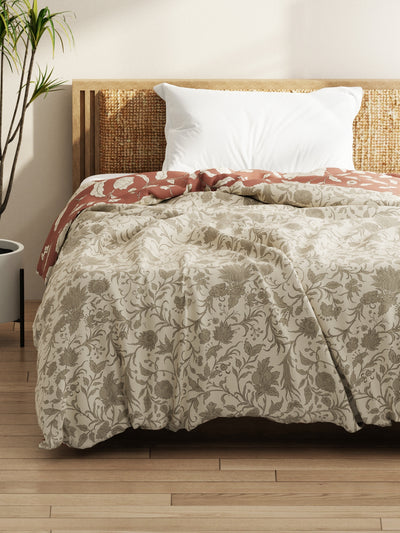 Super Soft Microfiber Comforter For All Weather <small> (floral-beige/grey)</small>