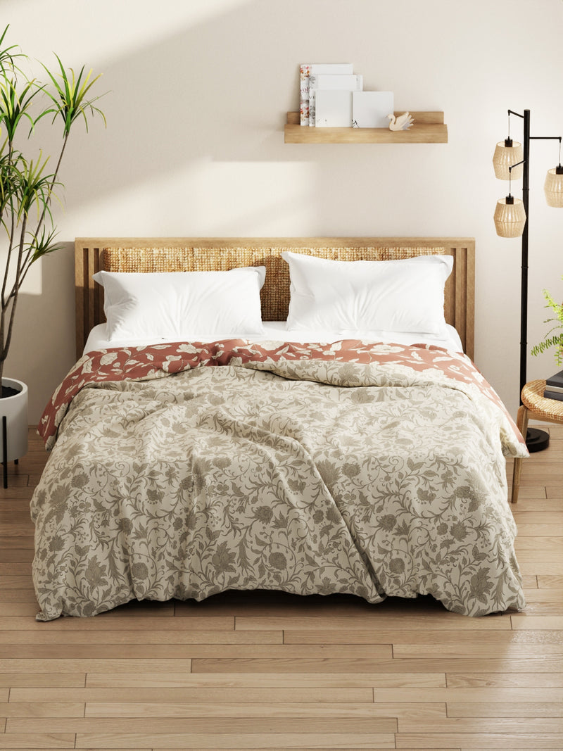 Super Soft Microfiber Comforter For All Weather <small> (floral-beige/grey)</small>