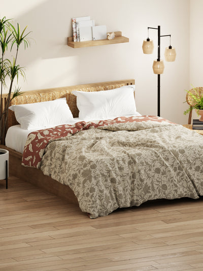 Super Soft Microfiber Comforter For All Weather <small> (floral-beige/grey)</small>