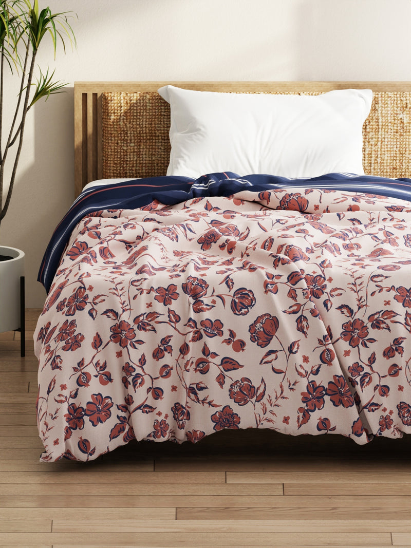 Super Soft Microfiber Comforter For All Weather <small> (floral-brick/blue)</small>