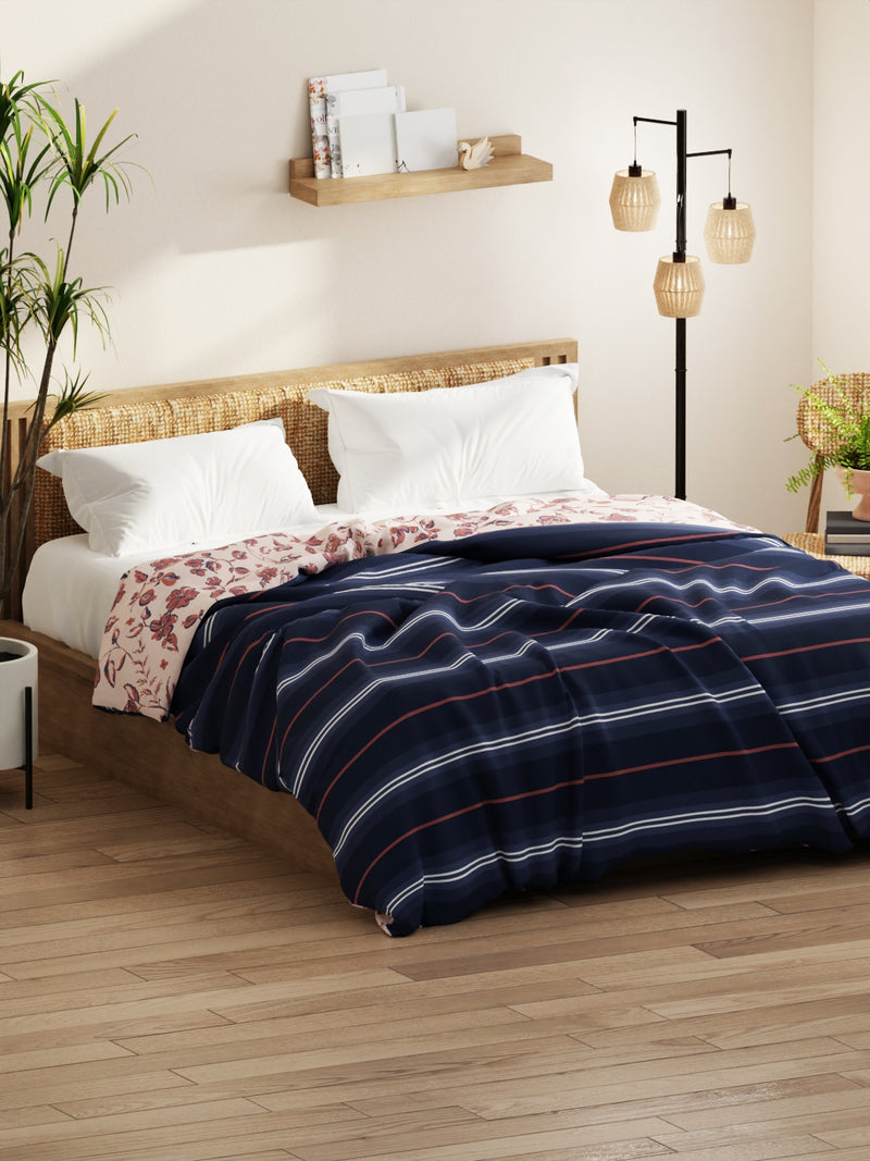 Super Soft Microfiber Comforter For All Weather <small> (floral-blue/brick)</small>