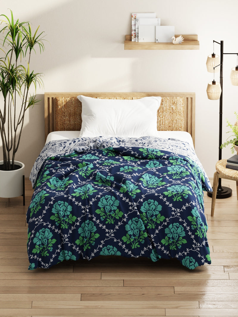 Super Soft Microfiber Comforter For All Weather <small> (floral-green/navy)</small>