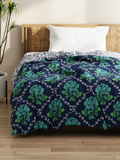 Super Soft Microfiber Comforter For All Weather <small> (floral-green/navy)</small>