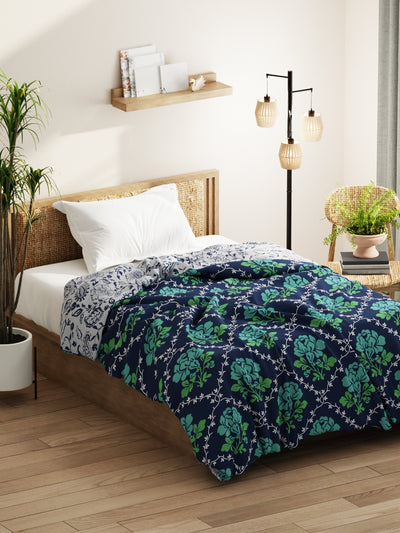 Super Soft Microfiber Comforter For All Weather <small> (floral-green/navy)</small>