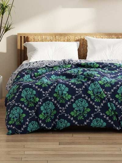 Super Soft Microfiber Comforter For All Weather <small> (floral-green/navy)</small>