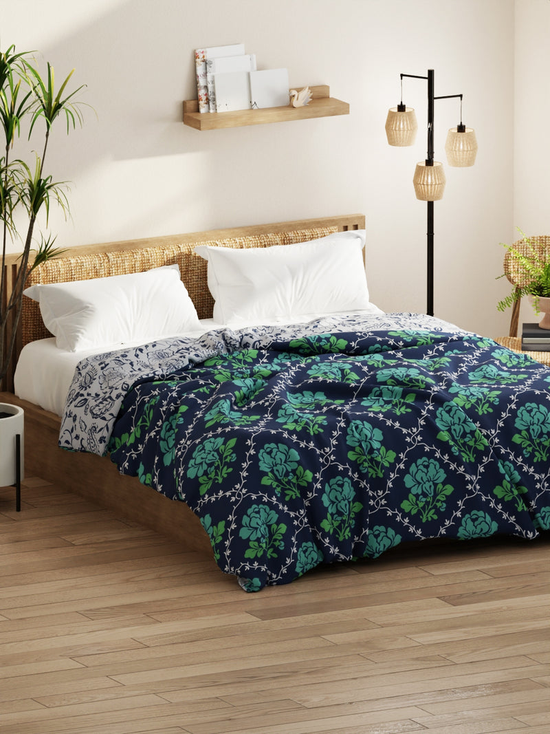 Super Soft Microfiber Comforter For All Weather <small> (floral-green/navy)</small>