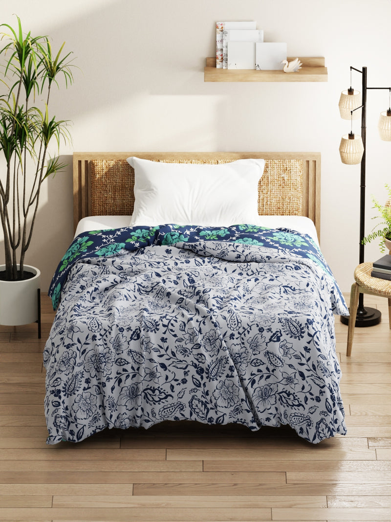 Super Soft Microfiber Comforter For All Weather <small> (floral-grey/navy)</small>