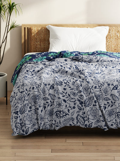 Super Soft Microfiber Comforter For All Weather <small> (floral-grey/navy)</small>