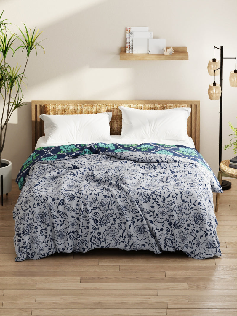 Super Soft Microfiber Comforter For All Weather <small> (floral-grey/navy)</small>