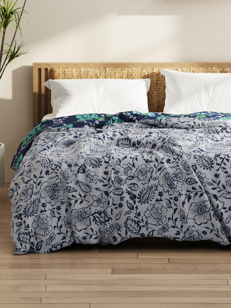 Super Soft Microfiber Comforter For All Weather <small> (floral-grey/navy)</small>