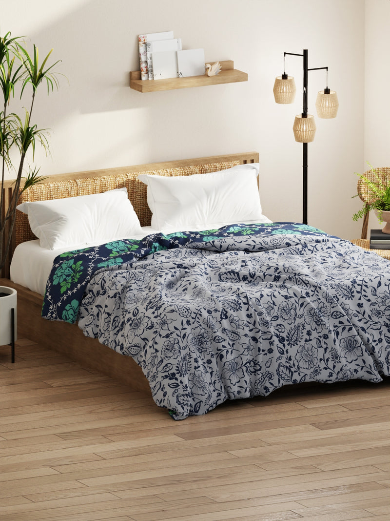 Super Soft Microfiber Comforter For All Weather <small> (floral-grey/navy)</small>