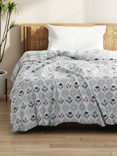 Super Soft Microfiber Comforter For All Weather <small> (floral-ivory/blue)</small>