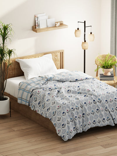 Super Soft Microfiber Comforter For All Weather <small> (floral-ivory/blue)</small>