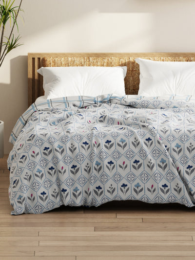 Super Soft Microfiber Comforter For All Weather <small> (floral-ivory/blue)</small>