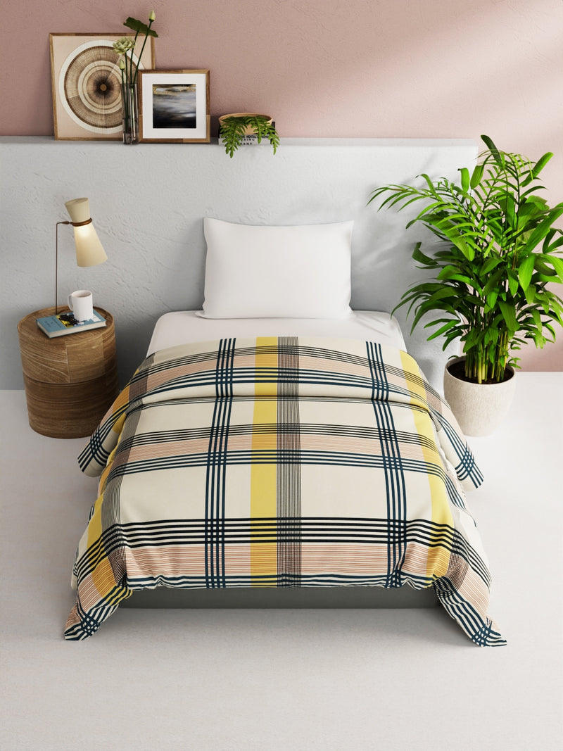 Super Soft 100% Natural Cotton Fabric Comforter For All Weather <small> (stripe-yellow/teal)</small>