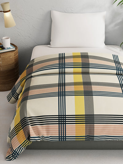 Super Soft 100% Natural Cotton Fabric Comforter For All Weather <small> (stripe-yellow/teal)</small>